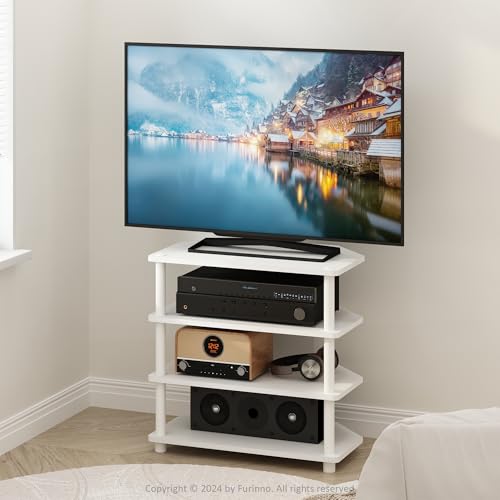 Furinno ECON TV Stand, 4-Tier Corner Petite Entertainment Center, Open Frame TV Console for TV up to 32 Inch, Easy Assembly, for Living Room, Bedroom, White - image 2