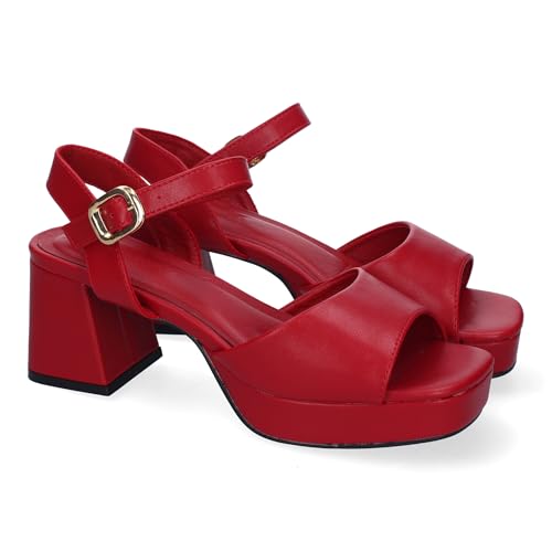shoes&blues.es 88537 Sandalias de Tacon para Mujer, Comodas y Elegantes, Diseno Moderno con Correa Ajustable y Puntera Abierta. Rojo Talla 40
