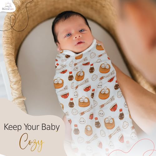 Image of Muslin Swaddle Blanket for Unisex, Soft Breathable and Skin-Friendly Baby Swaddles for Boys & Girls, Newborn Receiving Blanket, Dumpling Bao Blankets Babies, Kawaii Large 42 x 47 inches