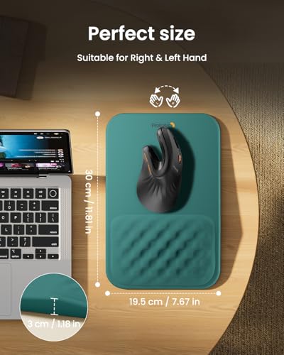Image of ProtoArc MP50 Ergonomic Mouse Pad with Wrist Support, Lycra Surface, Green | 8 slope & massage points, soft memory foam, Large 12x8 Inches, Non-slip base. Relieves wrist strain for office & home