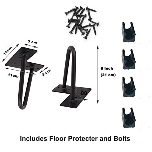 Hairpin Legs 8 Inch Set Of 4, Diy Furniture Metal Table Legs Perfect For Coffee Table, Dining Table, Designer Desk, Nightstand, 3/8" Diameter Satin Black Two-Rod Mid Century Modern Style (8", Black) #TOP6