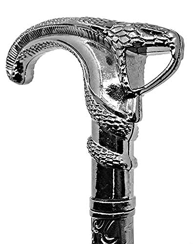 Marco Paul Walking Stick Cane, Snake Cobra Dog or Round Head Vintage Victorian Style Men's Ladies Silver Pewter Black Antique Style Walking Aid Fancy Dress