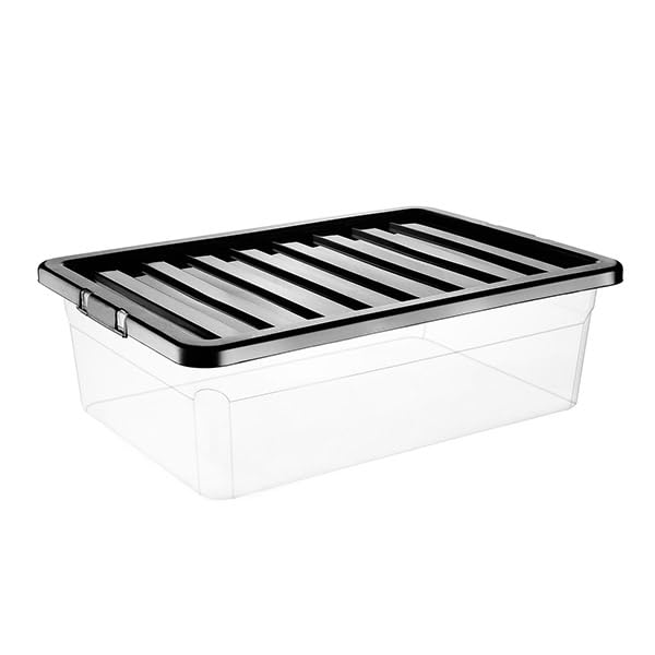 VTL® PLASTIC STORAGE BOXES WITH LID - BLACK LID - 17 SIZES - HOME - BEDROOM - GARAGE - OFFICE - SCHOOL - STORAGE - NESTABLE - STACKABLE (32 LITRE, SET OF 20)