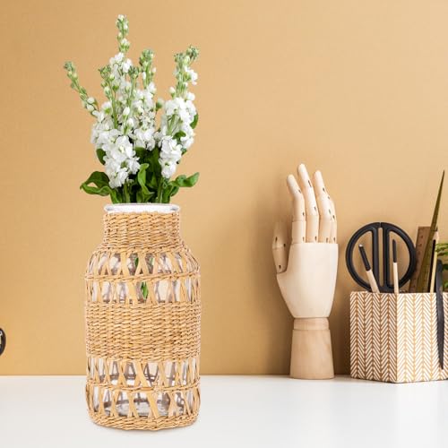 Jarrón florero de ratán tejido y moderno para decoración interior 6