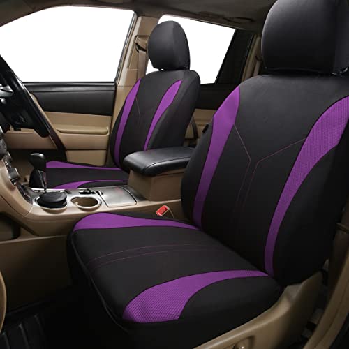 Flying Banner Universal Fit Car Seat Cover Sets Mesh Fabric Splicing Polyester Cover (2 Fronts, Black and Purple) - Image 5