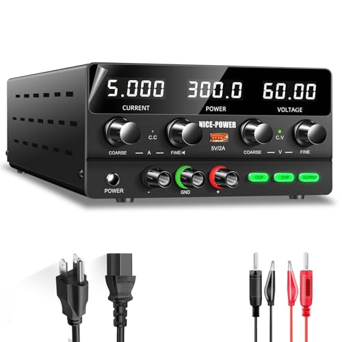 Image of NICE-POWER DC Power Supply Variable 60V 5A, 300W Encoder Adjustable Switching Regulated High Precision 4-Digits LED Display 5V /2A USB Port Bench Lab Power Supplies with OCP OVP Output Button