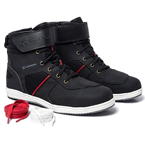 KRONOX Motorcycle Riding Shoes for Men & Women - Lightweight Reflective Protective Sneakers, Ankle Support & Stylish Moto Gear for Road & Commuting Black