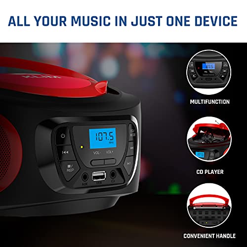 image for KLIM Boombox Portable Audio System - New 2023 - FM Radio CD Player Blu