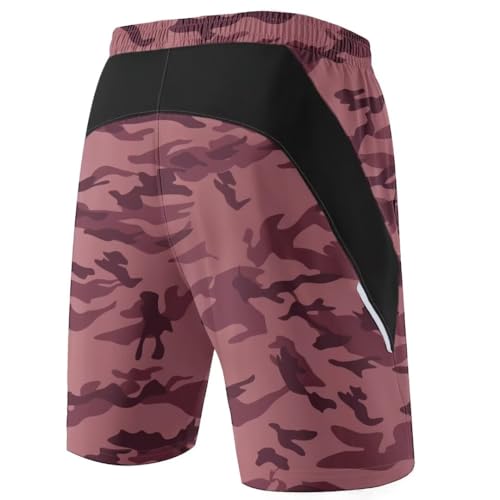 HMIYA Herren Sport Shorts Kurze Hose Schnell Trocknend Sporthose Leicht mit Reißverschlusstasche(Camo Rosa,EU-2XL/US-XL)