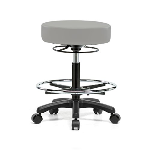 Image of Perch Life Height Adjustable Stool with Foot Ring | Medium Bench Height 20.5-28 inch | Grey Vinyl