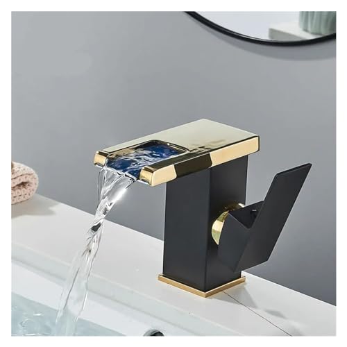 Mitigeur de salle de bains cascade LED noir mat monotrou poignée unique