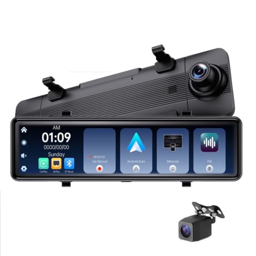 Dash Cam, Videoregistratore A 360 ° 4 Canali 12 Pollici 4G Specchietto Retrovisore per Auto DVR per Auto Android ADAS WiFi Telecamere di Navigazione GPS Dash 1080P,None