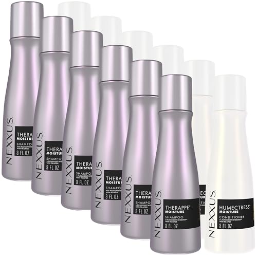 Nexxus Therappe Shampoo & Humectress Conditioner, Travel-Size (6 Sets, 12 Bottles), Elastin Protein & Green Caviar Revive Dry Hair with 24H Moisture, 3 Oz Ea
