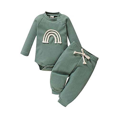 Vêtements pour bébé en coton - Pyjama à manches longues avec pantalon - Cadeaux de fête prénatale (unisexe), Vert militaire., 9 mois Cover