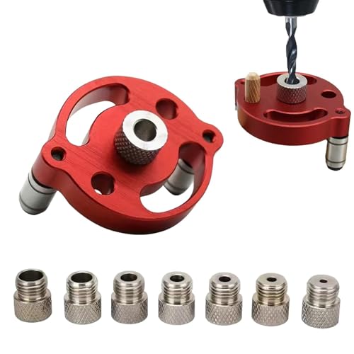 Image of Drill Guide Locator, Vertical Self Centering Dowel Jig Kit 3/4/5/6/7/8/9/10mm Drill Bushings, Woodworking Straight Hole Puncher Dowel Jig Positioner Locator Hand Dril-l Tool(COLOR:Red)