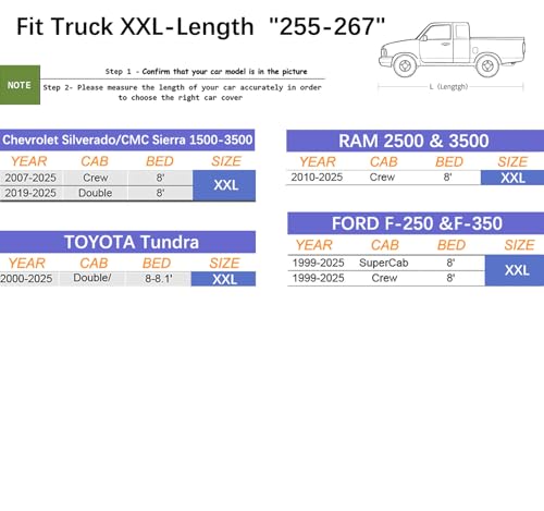 Image of Truck Cover Waterproof All Weather, Full Outdoor Pickup Rain UV Protection and Durable, Fit for Chevy Silverado,Dodge Ram 1500, Ford F-250 F-350, Gmc Sierra ect (Fit Truck XXL-Length 255 to 267 inch)