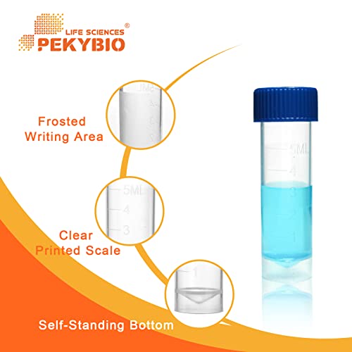 Pekybio PK00577 Sterile Plastic Graduated Test Tubes 5Ml Sample Storage Container With Screw Cap Self-Standing Lab Transport Tube thumb #2