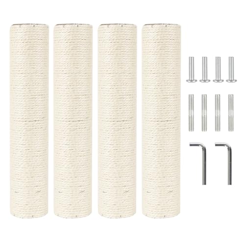 NEUMIHARO 4 Pcs 2.9in 7.4cm Diameter Cat Tree Scratching Post Replacement Sisal Pole Parts (M10, 13.8in/35cm)