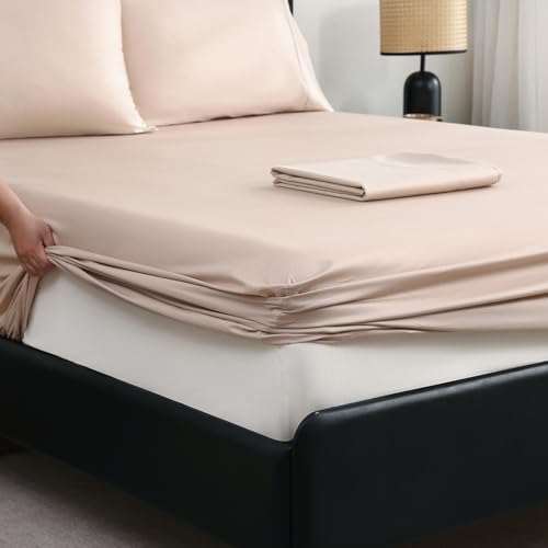 MEISHANG Extra Deep Pocket King Sheets Cotton - 1000 Thread Count Sheet Set - Fits 18"-24" in Deep Mattress,100% Egyptian Cotton,Sateen Weave, Soft & Breathable - 4 Piece (King, Dusty Pink)