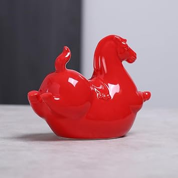 Ceramic Fat Horse, Figurine Collectible Cute Happy Fat Horse Animal Garden Sculpture Handmade Art Painted Bookshelf Table Home Office Decor Gift to Attract Success (Turquoise)