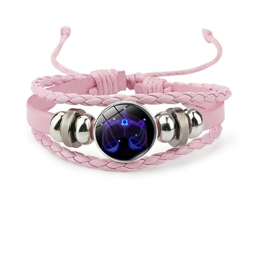 Image of Pink Pink Twelve zodiac spirit bracelet adjustable Twelve zodiac leather bracelet jewelry accessories for zodiac enthusiasts