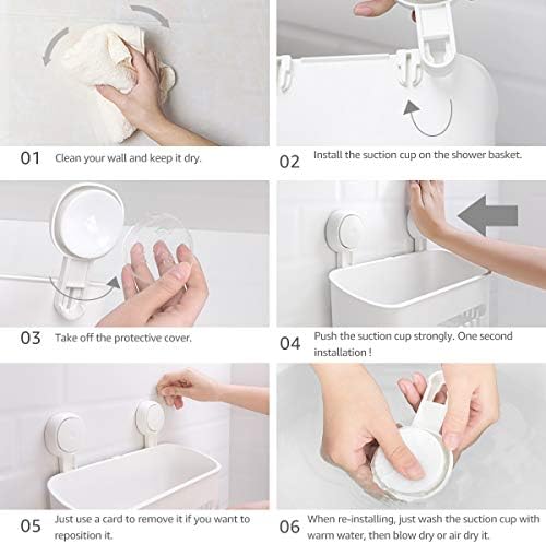 TBM Shower Caddy Suction Shower Shelves - Bathroom Caddy Shower Storage - Wall Mount Shower Organiser Shower Tidy - Kitchen, Bedroom & Bathroom Organiser - No Drill Plastic Shower Rack White Color