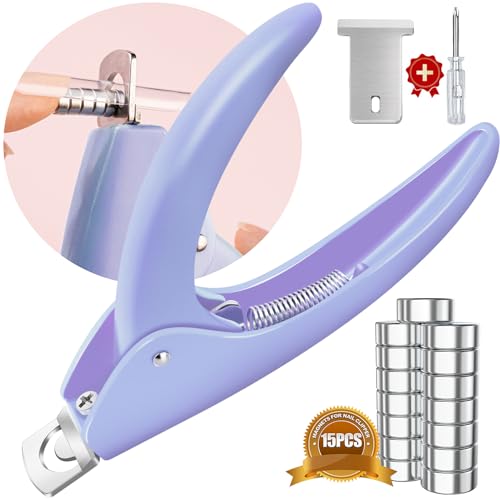GA&EN Violet Red Premium Adjustable Nail Clippers with Magnets Sizers for Acrylic Nails, Stainless Steel Nail Cutter Trimmer for Artificial Fake False Tips Manicure Sharp Blade Clip Tool for Salon Beauty 15Pcs