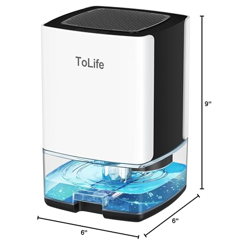 ToLife Dehumidifier 30 OZ Water Tank with Auto-Off 500 sq.ft Portable Small Dehumidifiers for Home Bathroom Bedroom RV Closet Room 7 Colors LED Light, White