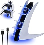 【Stylisches und kompaktes Design】Diese Ladestation entspricht dem Aussehen der PlayStation 5 und ist perfekt zum Aufladen und Aufbewahren Ihrer Controller. Durch das vertikale Design des Ständers wird der Platzbedarf für Ihr Gaming-Zubehör reduziert.