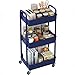 Sywhitta 3-Tier Plastic Rolling Utility Cart with Handle, Multi-Functional Storage Trolley for Office, Living Room, Kitchen, Movable Storage Organizer with Wheels, Blue