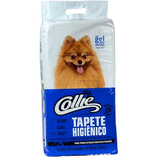 Tapete Higiênico Descartável para Cães, Collie, 30 unidades, Branco, Tamanho total 60cm X 80cm, Tama