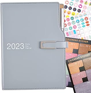 Academic Diary 2023 A5 Day to Page,Schedule Organizer with Calendar Stickers, Agenda Diary Planner with Pen Holder and Pen,Premium Thicker Paper 14 X 21.5 cm (Blue)