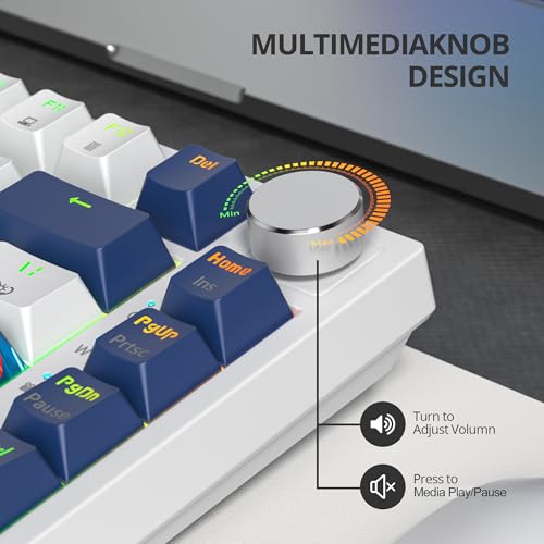 Image of 75% Mechanical Gaming Keyboard, Hot Swappable RGB Backlit Custom With Knob, Gasket Mount USB Wired, 82 Keys Blue White Linear Red Switch (82 Blue White)