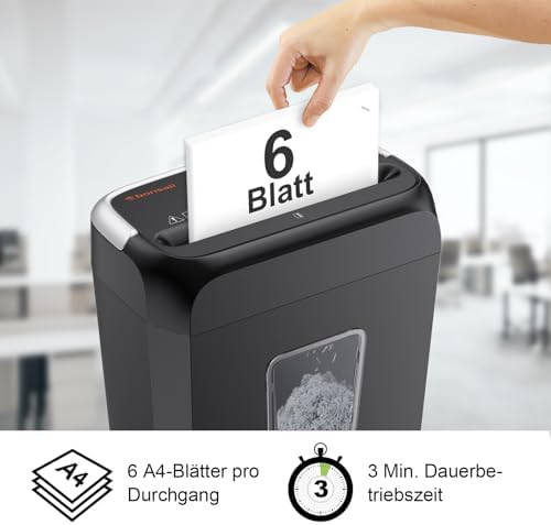 Bild 2 - Bonsaii Aktenvernichter, Schreddert 6 Blätter auf Einmal, Vernichtet Kreditkarten und Büroklammern, Papierschredder mit Sicherheitsstufe P-4, 13-Liter Papierkorb C237-B