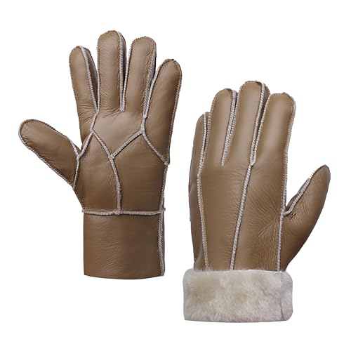 MGGMOKAY Gants en cuir pour hommes,Gants chauds d'hiver doublés de fourrure,Chameaux,XL