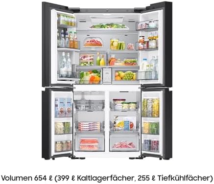 Samsung RM90F67CECEF Bespoke French Door Kühlschrank, 185 cm, 654 l, 255 l Gefriervolumen, AI Home, AI Vision mit integrierter Kamera, Beverage Center, Clean Deep Charcoal