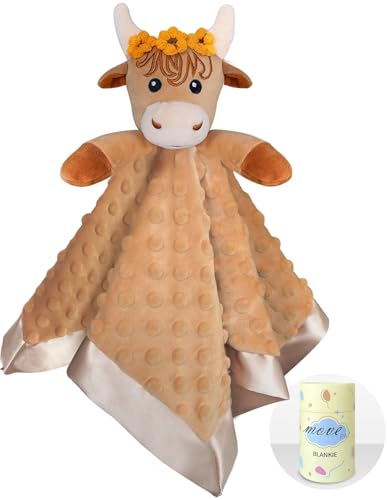 Image of MOVEPAI Girl Highland Cow Baby Security Blanket Loveys for Babies Girls, 16" Soft Baby Lovey Blanket, Baby Snuggle Stuffed Animals Blankie, Baby Girls Gifts for Infant and Toddler