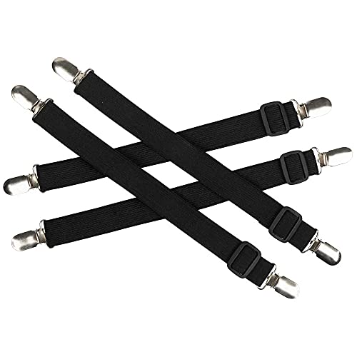 ANCLLO Lot de 4 attaches réglables pour drap de lit, clips pour drap-housse, porte-jarretelles avec sangles de support élastiques, noir