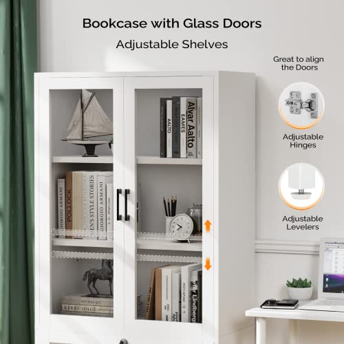 Vingli FC0WVLW Lateral File Cabinet With Glass Doors And Locking Drawer For Hanging File Folders, Bookshelf With Adjustable Shelves For Home Office  thumb #5