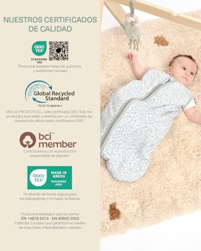 Molis&co Saco de dormir para bebé 1,0 TOG – 70 cm (0-6 Meses) – Ideal para primavera e outono – 100 % algodão (Oeko-Tex 100) – Ines II
