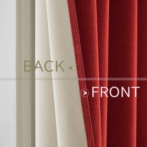 Image of MIULEE 100% Blackout Linen Curtains for Bedroom Thermal Insulated Red Grommet Room Darkening Curtains & Drapes Christmas Decor for Living Room 52 x 96 Inch (2 Panels)
