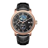 OBLVLO AM-FG - Orologio meccanico alla moda con stelle stellate, fasi lunari, cinturino in pelle, numeri romani, calendario completo automatico, AM-FG-PBBL, Tendenza