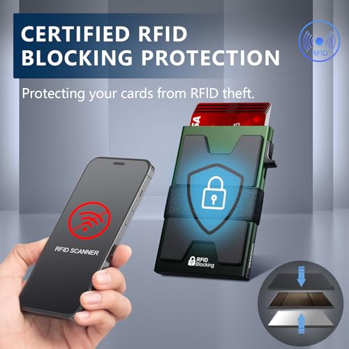 Image of SEMORID Slim Aluminum Card Holder Wallet for Men, Durable Expandable Backplate, RFID Blocking Minimalist Metal Pop Up Wallet, Holds 12+ Cards Plus Cash