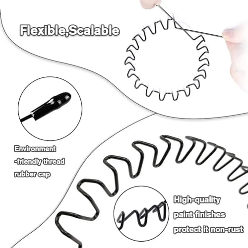 Image of Black Metal Hair Band for Men - 6 Pcs Thin Wavy Non-Slip Adjustable Headbands for Women & Boys, Sports, Gym, Yoga, Running & Face Wash