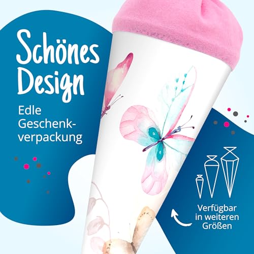itenga Geschwister Schultüte 35cm Schmetterling mit Filzverschluss kleine Tüte Geschenkverpackung Einschulung Schulanfang