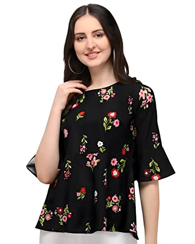 Image of Casual Regular Sleeves Printed Women Black Top