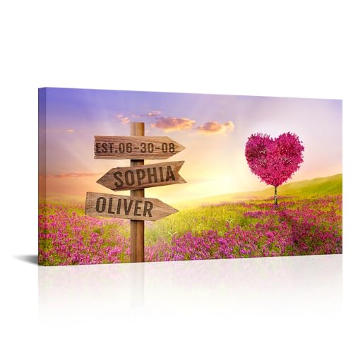 PoGoXiPoYo Personalized Canvas Prints Wall Art Purple Pink Love Heart