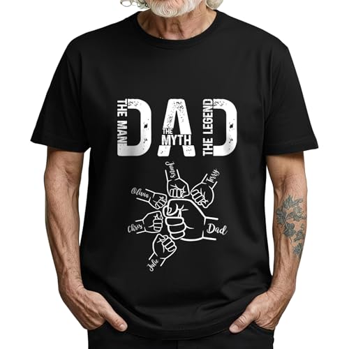 Custom Fist Bump Dad Grandpa Shirt Personalized Fathers Day T Shirts with Names, Customized Best Dad Ever Gifts for Papa