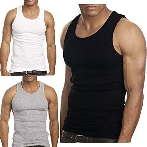 Goyoma Multipacks Mens 100% Cotton Tank Top White/Black Wife Beater A-Shirt Undershirt - Image 2