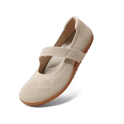 Arromic Wide Toe Box Flat Shoes Women Mary Jane Flat Shoes Comofortable Ballet Flat with Adjustable Straps Slip on Washable Knit Casual Flats